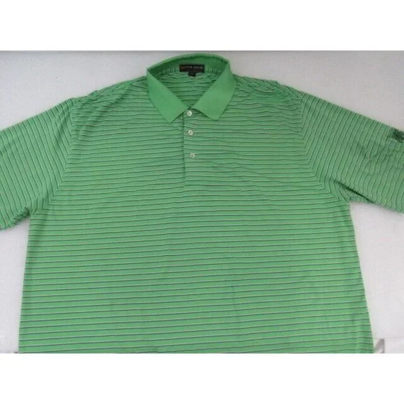 Peter Millar Summer Comfort Green White Strip Polo Golf Brae Burn Logo Size XL/T - Picture 2 of 6